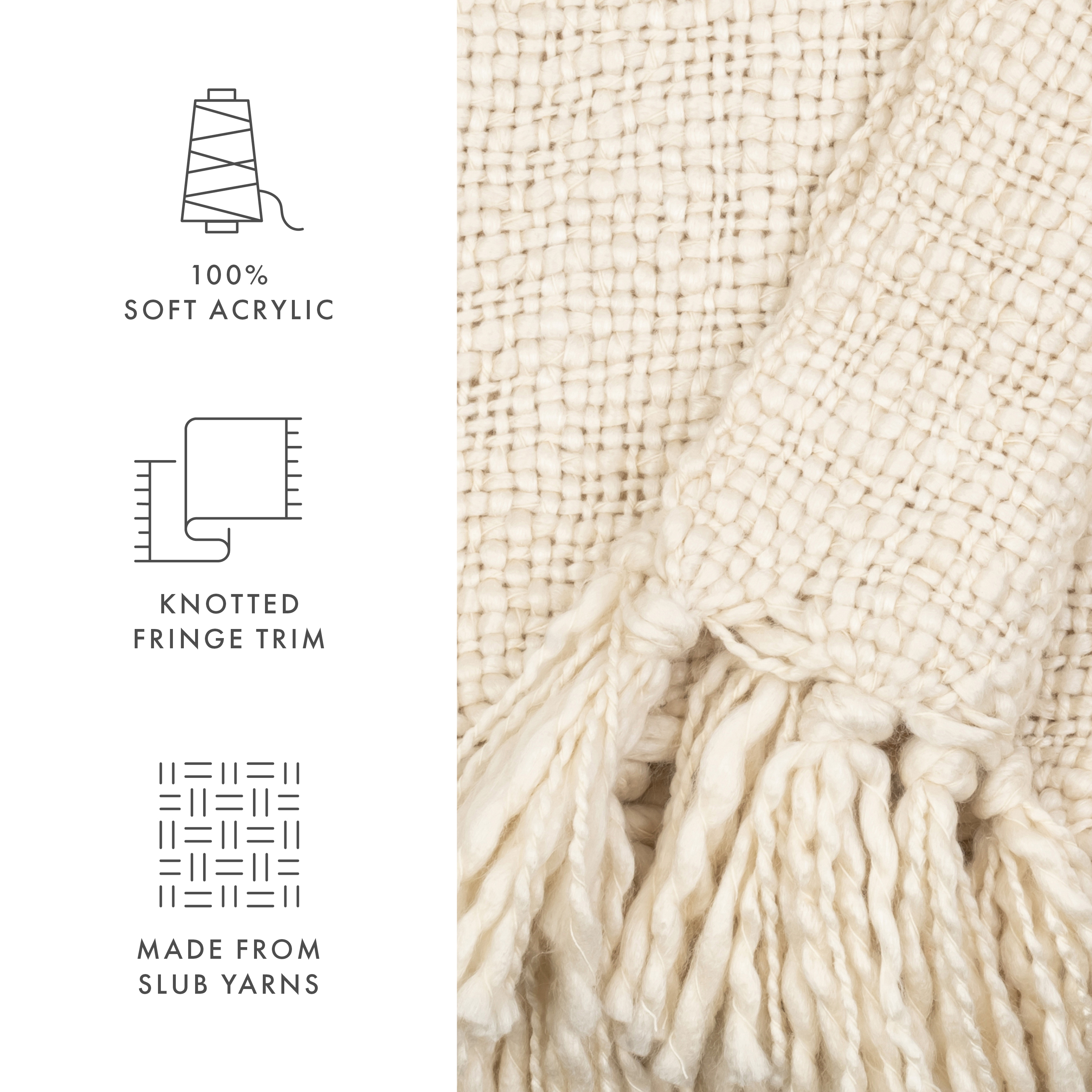Noble Linens Slub-Yarn Throw Blanket, Natural, Standard Throw
