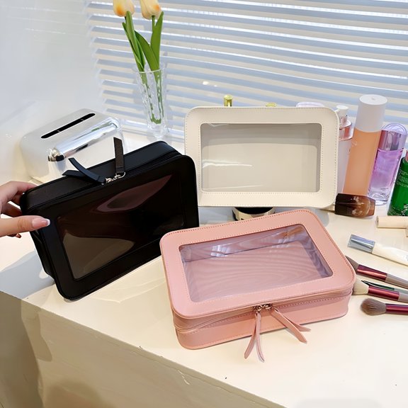 LAMIRO Clear Makeup Bag Organizer, Portable Travel Toiletry Cosmetic Bag Case for Women, Heavy Duty Clear Pouch with Zipper with Transparent Vinyl Windows