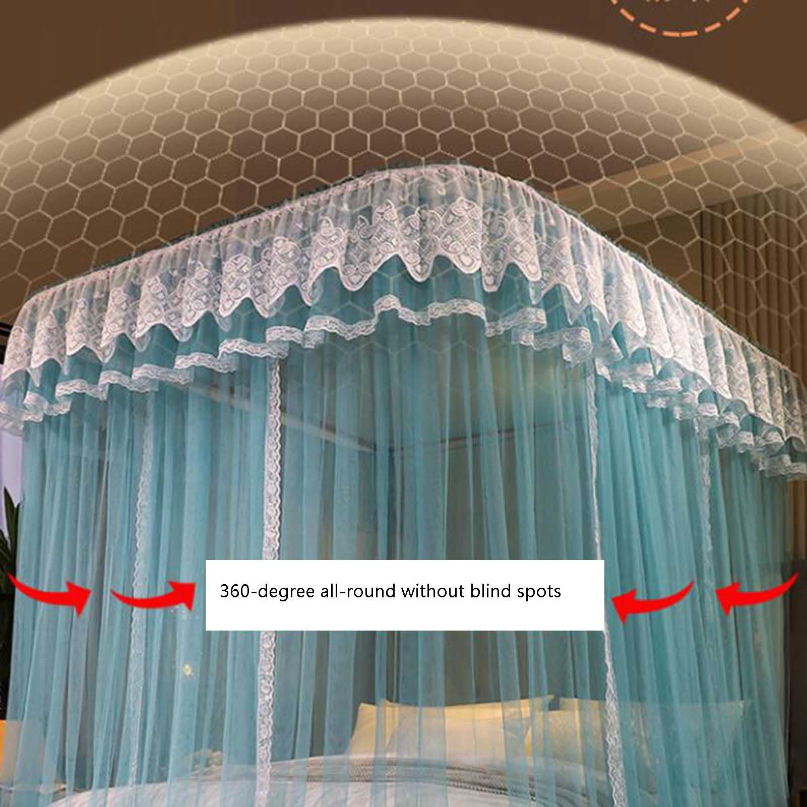 Canopy with Ruffles, U-shaped Double Tier Mosquito Net for Girls Bedroom,Bed Frame Curtain Brackets,Bedroom Decoration