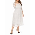 thumbnail image 3 of Womens Floral Lace Plus Size Midi Dress Scooped Neckline Cocktail Party Dresses White L, 3 of 8