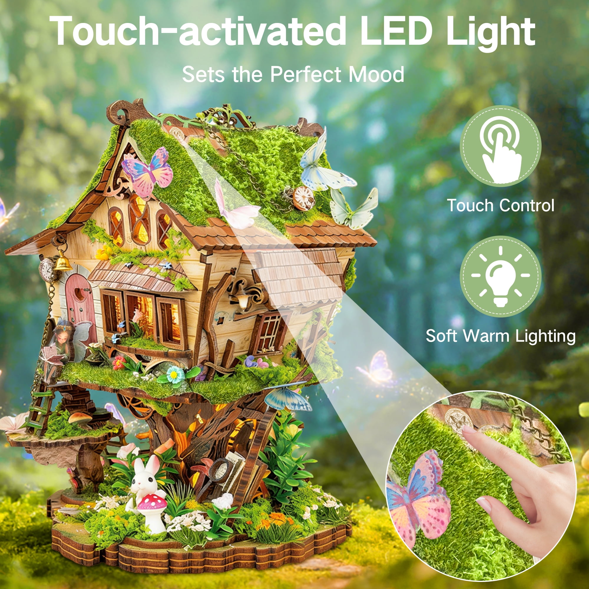 BELEEV 3D Wooden Puzzle Model Building Kit, Miniature House Kit with LED Light, Fantasy Tree House Book Nook Kit for Adults, Dollhouse Bookshelf Decor, Creative DIY Crafts Gift for Teens Adults