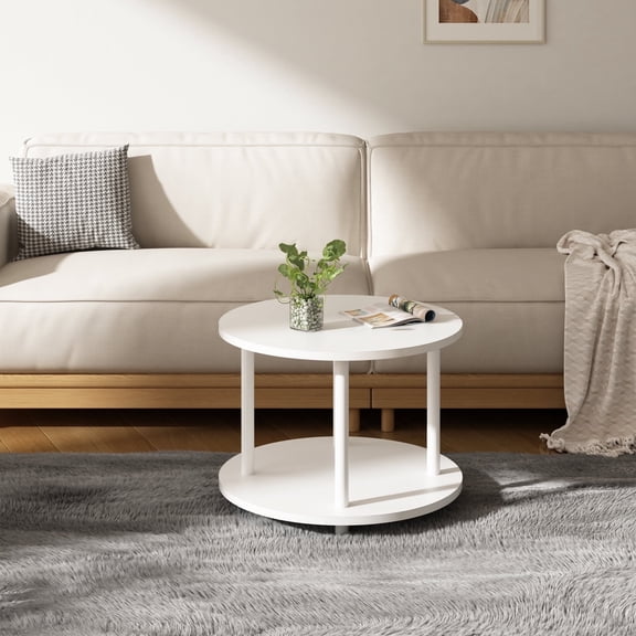 LENLN Round Coffee Table – Sturdy Metal Frame with Wood Top for Living Room, Balcony, or Office (White)
