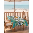 thumbnail image 2 of 60x84 Inch Outdoor Tablecloth with Umbrella Hole Zipper Rectangle Spring Daisy Leaves Rectangular Tablecloths Outside Waterproof Vintage Watercolor Flowers Teal Wooden Patio Table Cover for Picnic, 2 of 8
