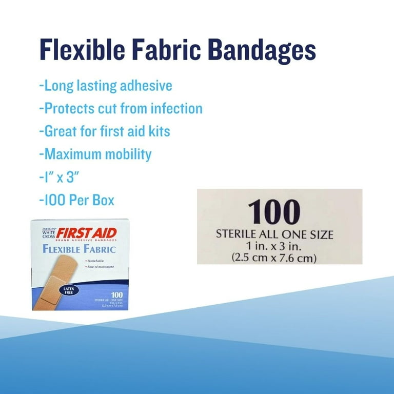 Adhesive Bandage Flexible Fabric with Strips 1 x 3 100 Bandages