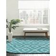 thumbnail image 4 of Unique Loom Trellis Shag Collection Area Rug - Ruth (7' 10" x 10' Oval Aqua/Ivory), 4 of 10
