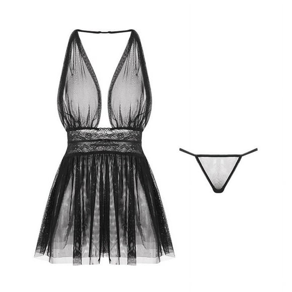 Jinsinto Sexy Lace Babydoll Lingerie for Women, Plus Size Bridal Lingerie Chemise Negligee Nightgowns, Sexy black onesize