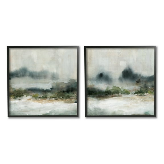 Stupell Industries Somber Abstract Landscape Mountain Scenery Watercolor Details Painting Black Framed Art Print Wall Art, Set of 2, Design by Carol Robinson
