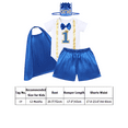thumbnail image 5 of FYMNSI Baby Boy Prince King Costume 1st First Birthday Cake Smash Outfit One Year Old Party Photo Shooting Bow Tie Short Sleeve Romper Shorts Cape Mini Crown Hat Headband 4pcs Set 1 Year Royal Blue, 5 of 5