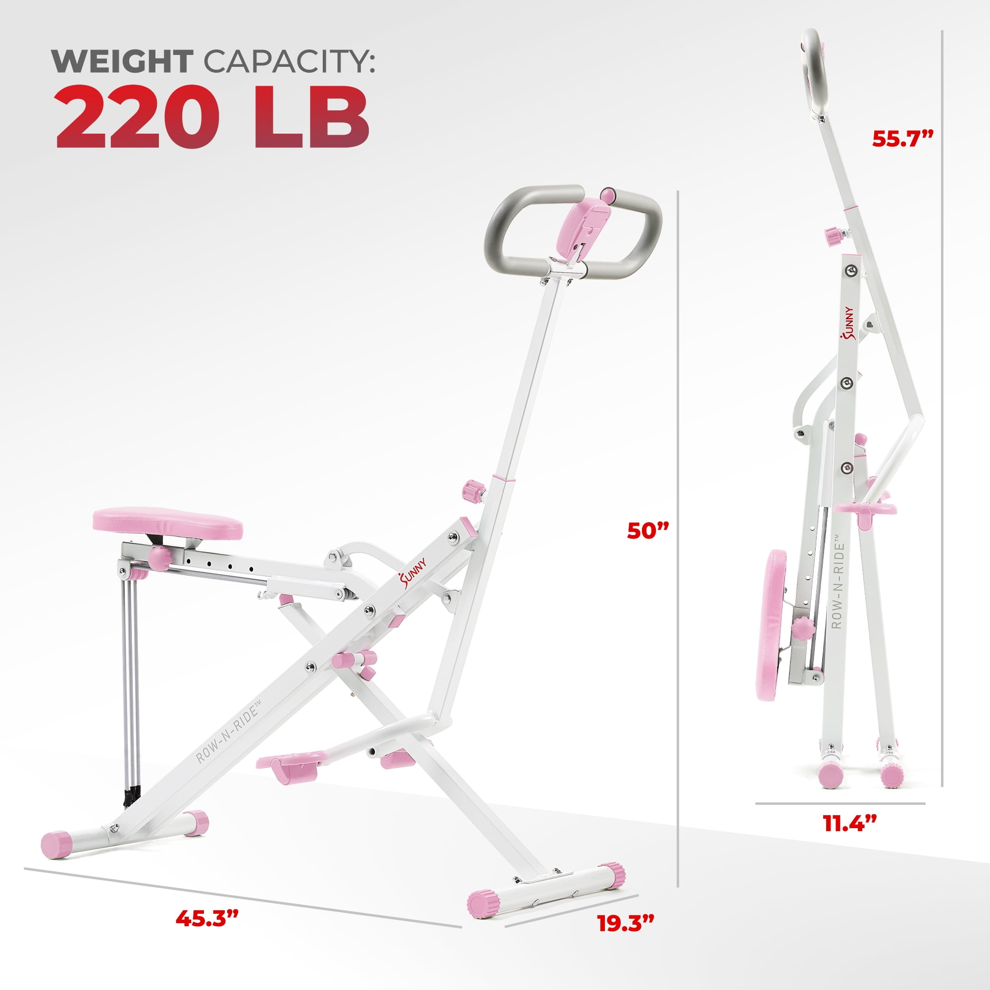 Sunny Health & Fitness SMART Upright Row-N-Ride® Squat Assist Exerciser in Pink w Free SunnyFit App via Bluetooth - P2100