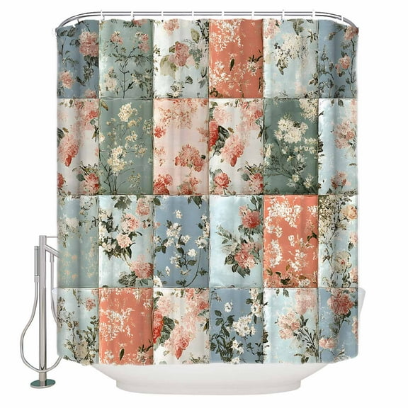 Small Stall Shower Curtain 36x72 Inch Narrow Half Size Elegant Spring Floral Bath Curtains Bathroom Decor Summer Botanical Farmhouse Plaid Waterproof Fabric Shower Curtain Set with Hooks 36 Inch