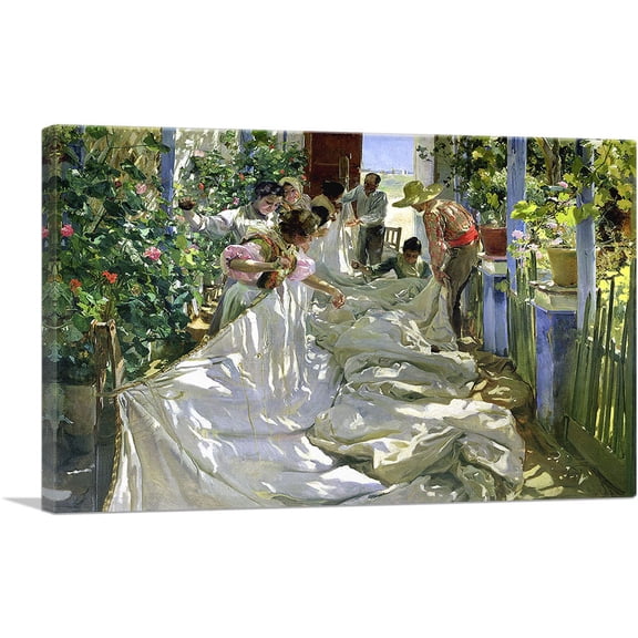ARTCANVAS Mending the Sail 1896 Canvas Art Print by Joaquin Sorolla y Bastida - Size: 40" x 26" (1.50" Deep)