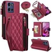 For Motorola Moto G 5G 2025 / 2026 RFID Blocking Wallet Case, Crossbody Purse Phone Case with 9 Card Slots, Zipper Pocket & Detachable Strap,Red
