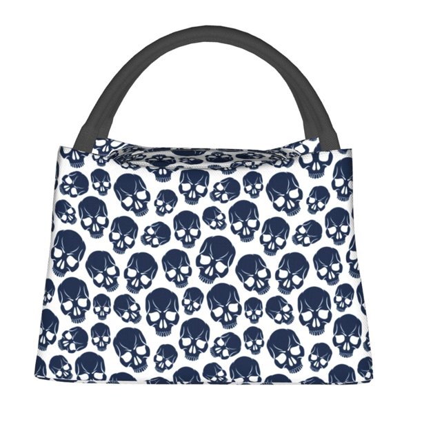 Fotbe black Skull white Bolsa Térmica Portátil con Estampado, Bolsa de Entrega de Alimentos Aislada, Bolsa Reutilizable de Gran Capacidad para Comidas y Supermercado