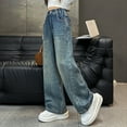 thumbnail image 6 of Kids Girls Personality Fashion Pants Elastic High Waist Wide Leg Jeans Denim Tears for Kids Girls 5-6 Years, 6 of 8