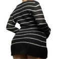 thumbnail image 4 of AMERTEER Robe Courte Tricotée pour Femmes Y2k Sexy Imprimé Rayé Manches Longues Robe Mini Côtelée Décontractée Automne Moulante Noire s, 4 of 5