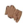 thumbnail image 1 of Mialoley Bébé Garçon 2 Pièces Tenue, Tricot Côtelé Couleur Unie/rayé Col Rond Manches Longues Rompers + Taille Élastique Pantalon Long Set, 1 of 3