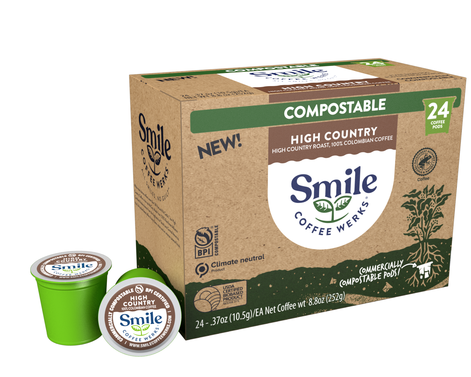 Smile Coffee Werks, Keurig® Compatible, Compostable Coffee Capsules