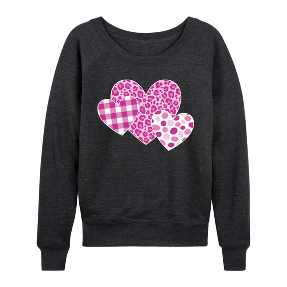 Instant Message - Valentine's Patterned Hearts Lightweight French Terry Wide Neck Long Sleeve Graphic Shirt