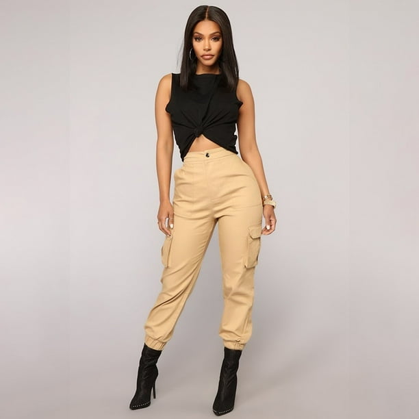 high waist cargo pants with belts