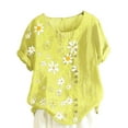 thumbnail image 1 of Innerwin T-Shirt à Imprimé Floral pour Femmes, Col Rond, Confortable, Jaune Clair, 4TG, 1 of 5