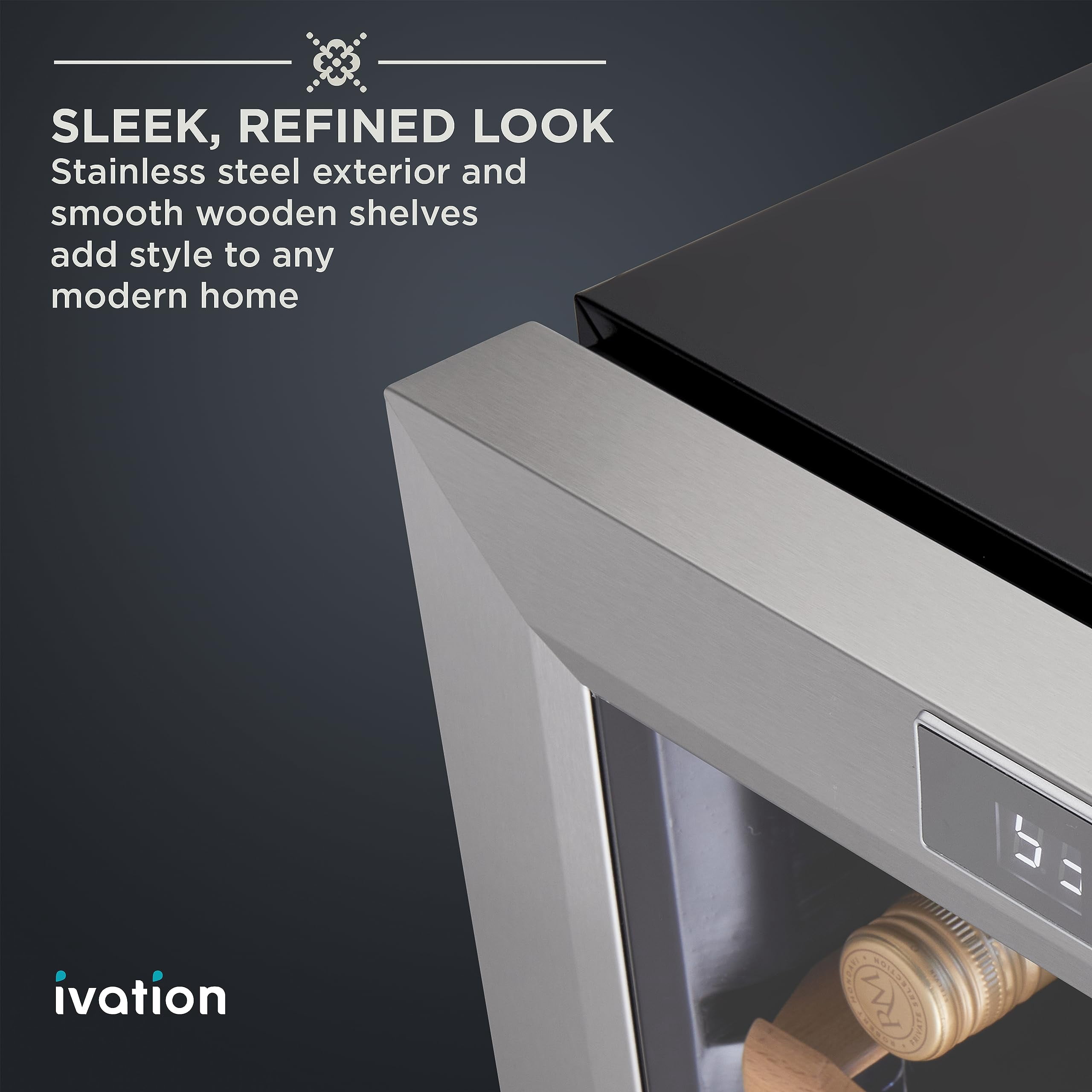 Ivation 8 Bottle Thermoelectric Wine Cooler, Horizontal Countertop Wine Fridge - Stainless Steel