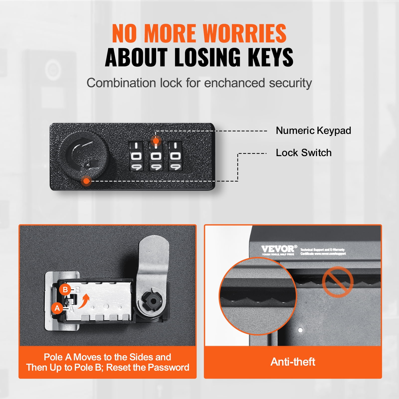 VEVOR Sturdy Metal Key Safe, Combo Lock, 12'' Size, Wall-Mounted, Secure Letter Keeper, Dark Gray