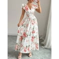 thumbnail image 4 of Elegant Womens Floral Print Hem Long Maxi Dress Summer Casual Boho Chic Beach Party Evening Gown White XXL, 4 of 9