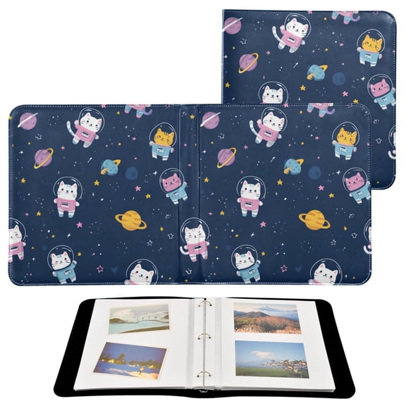 PU Leather Photo Album with Self-Adhesive Pages Scrapbook DIY Picture Holds 20 Sheets Cats in Space Suits