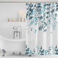 thumbnail image 2 of Teal Blue Leaves Shower Curtain Set - Small 36" x 72" Washable Bathtub Curtain with 12 Hooks, Summer Botanical Waterproof Fabric Stall Shower Curtains for Bathroom/Bathtub Décor, 2 of 6