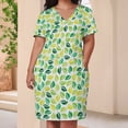 thumbnail image 3 of Green Leaf Pattern Seamless Design Women's Summer Short Sleeve Casual Dresses Party Dress, 3 of 5