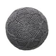 thumbnail image 2 of Ottoman Pouf, 20 Inch Round Shape, Knitted Boho Design, Gray Wool, 2 of 5