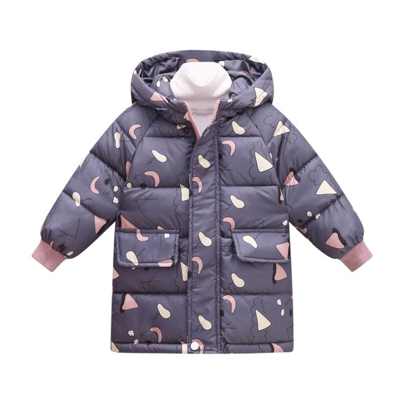 Abtuhar Toddler Kids Boys Girls Fall Winter Hooded Casual Outerwear and Jackets Winter Floral‑print Thick Padded Coat with Zip Buttons and Pockets for 1‑8 Years