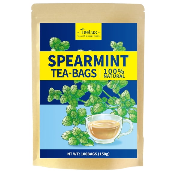TeeLux Spearmint Tea Bags, Spearmint Herbal Tea, Refreshing & Smooth Flavor, Caffeine Free, 100Count