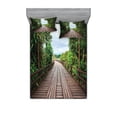 thumbnail image 2 of Ambesonne Tropical Fitted Sheet & Pillow Sham Set, Wooden Bridge Exotic, Twin, Brown Green, 2 of 3