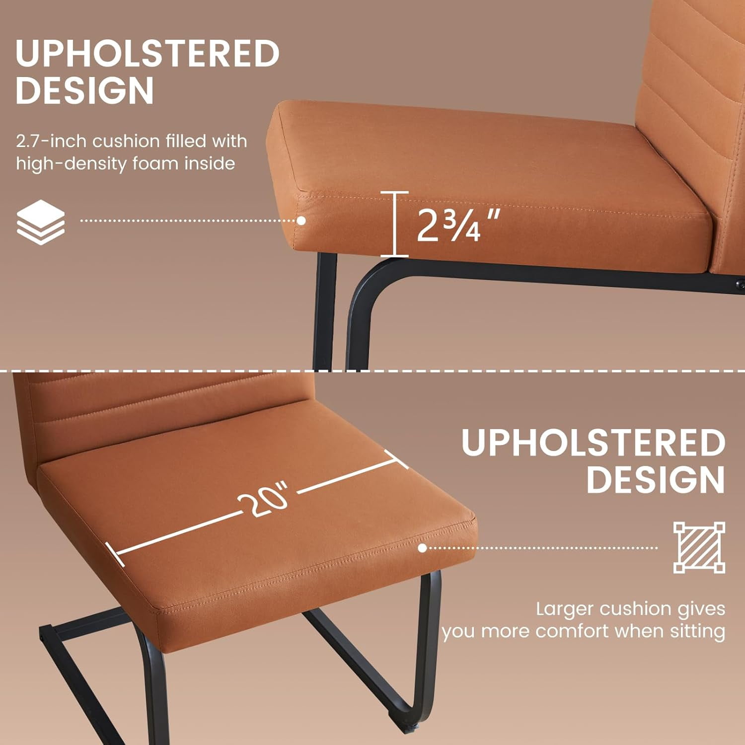 Dining Chairs Set of 2, Upholstered Technical Fabric Dining Room Chairs with Sturdy Base, High Back, Brown
