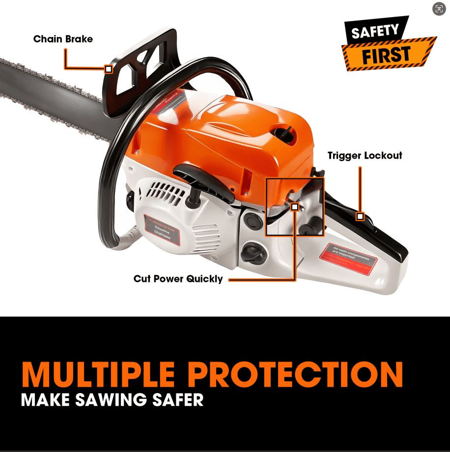 Gasoline Chain Saw 62CC 20-inch Saw Chain, Cutting Tool, EfficientWood Cutting, Logging And Ranch, Farm Durable Design, Silent Design Safe To Use,Shockproof Handle