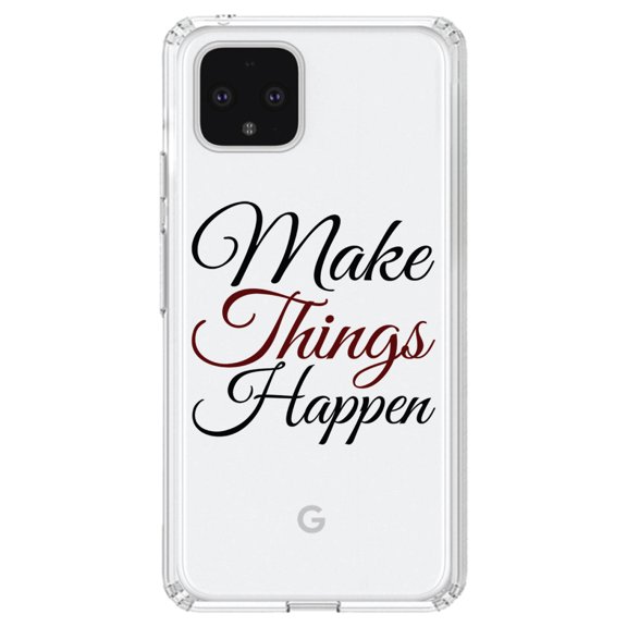 DistinctInk Clear Shockproof Hybrid Case for Google Pixel 4 (6.1" Screen) - TPU Bumper Acrylic Back Tempered Glass Screen Protector - Make Things Happen