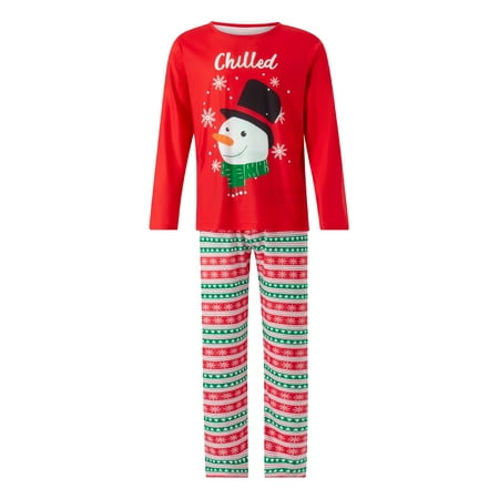 

Gureui Christmas Matching Family Pajamas Cartoon Snowman Letter Printed Long-Sleeved Round Neck Tops + Elastic Waist Snowflake Pattern Trousers Set/One Piece Jumpsuit Sleepwear