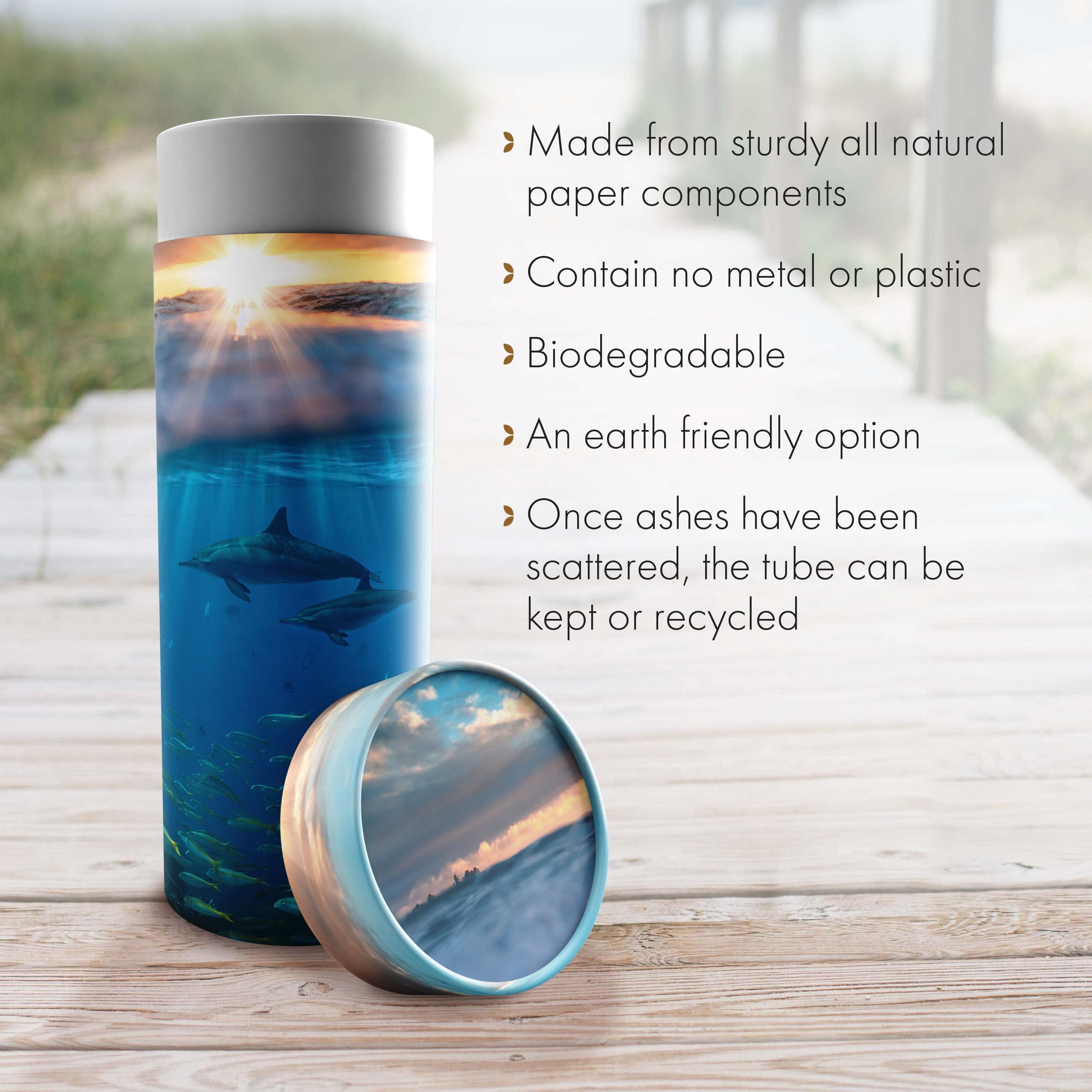 Divine Dolphins Biodegradable & Eco Friendly Burial or Scattering Urn / Tube