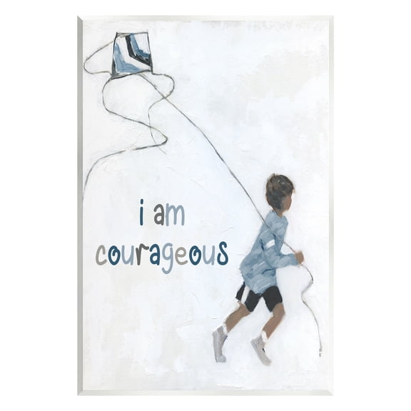 Stupell Industries I Am Courageous Child Flying Kite Uplifting Phrase Graphic Art Unframed Art Print Wall Art, Design by Sally Swatland