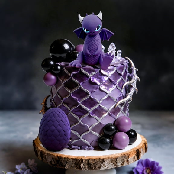Fantasy Dragon Cake Topper Set - Mystical Purple Dragon & Egg Design for Themed Party Decorations