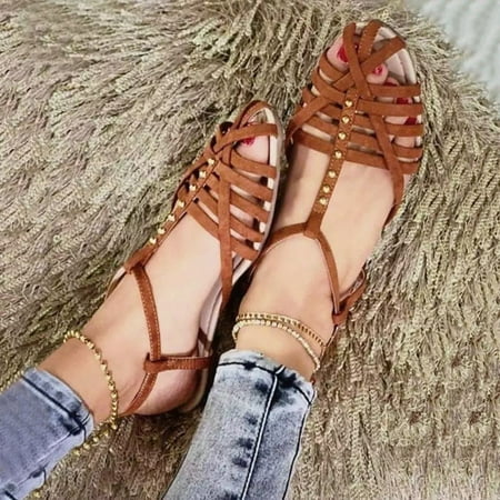 

〖Yilirongyumm〗 Brown 42 Sandals Women Open Comfortable Toe Shoes Beach Strap Summer Sandals Buckle Women Breathable Women s Sandals