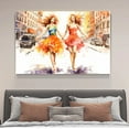 thumbnail image 4 of Two Women In Vibrant Dresses Sprint Through A City Street Watercolor Painting Canvas Poster Bedroom Decor Sports Landscape Office Room Decor Gift,Frame-style,12x18inch(30x45cm), 4 of 8