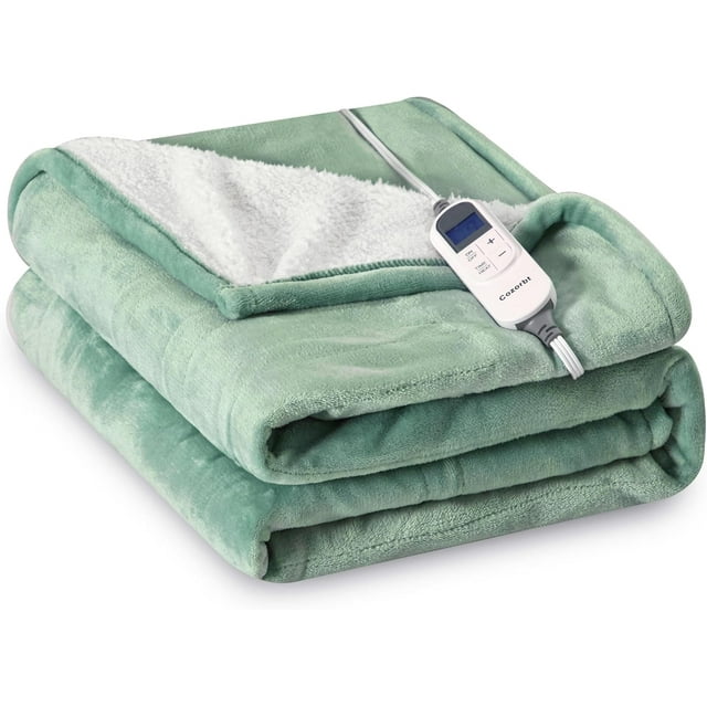 Heat Blanket \uDx\uD Throw Soft Flannel & Sherpa Reversible Electric Blanket with Heat Settings Timer Setting and Hours Auto-Shut Off