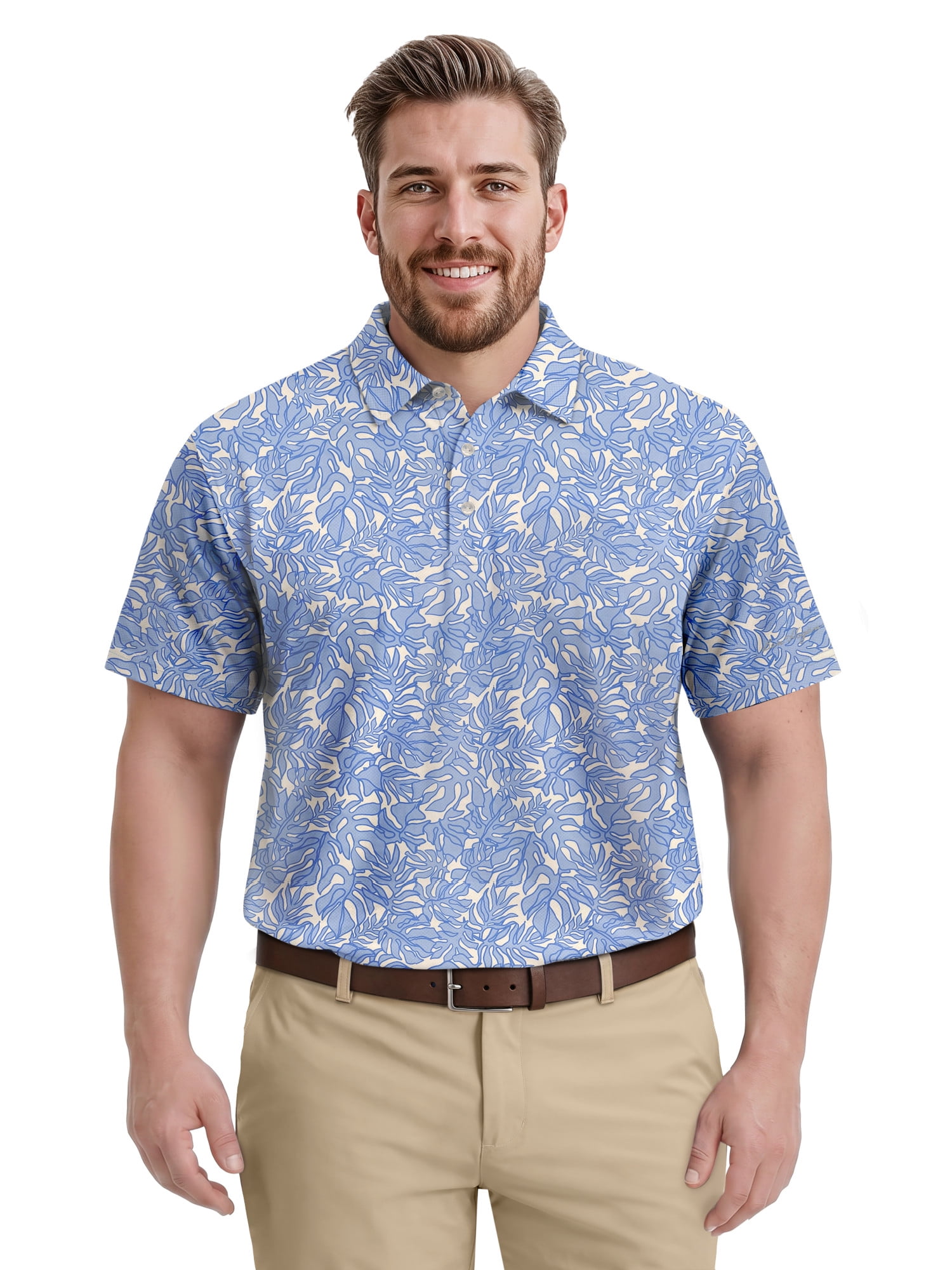 Ben Hogan Performance Men's & Big Men's Tropical Print Short Sleeve Polo Shirt, Sizes S-4XLT