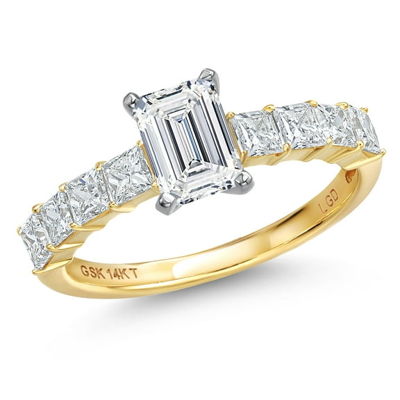 Gem Stone King 2.46 Cttw IGI Certified Lab Grown Diamond in 14K Two-Tone Gold Engagement Ring for Women | Emerald Cut Center Diamond 1.50 Ct | E-F Color | VS1-VS2 Clarity | Size 7
