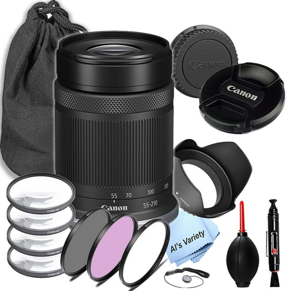 Canon RF-S 55-210mm f/5-7.1 is STM Lens (Canon RF),3 Piece Filter Kit, 4 Piece Macro Kit, Lens Pouch,Hood and More (15pc) (International Version)