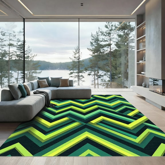 ODIKA 4'x6' Machine Washable Non-Slip Area Rug, Geometric Lime Green High Traffic Rug, Green, 1272324