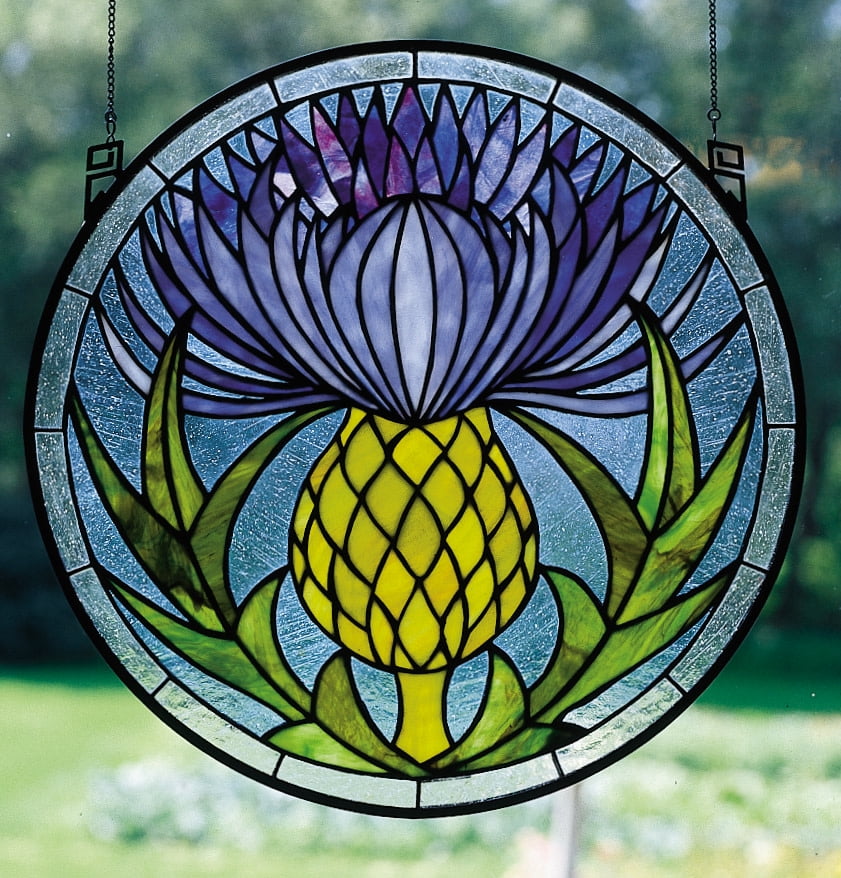 17"W X 17"H Thistle Stained Glass Window