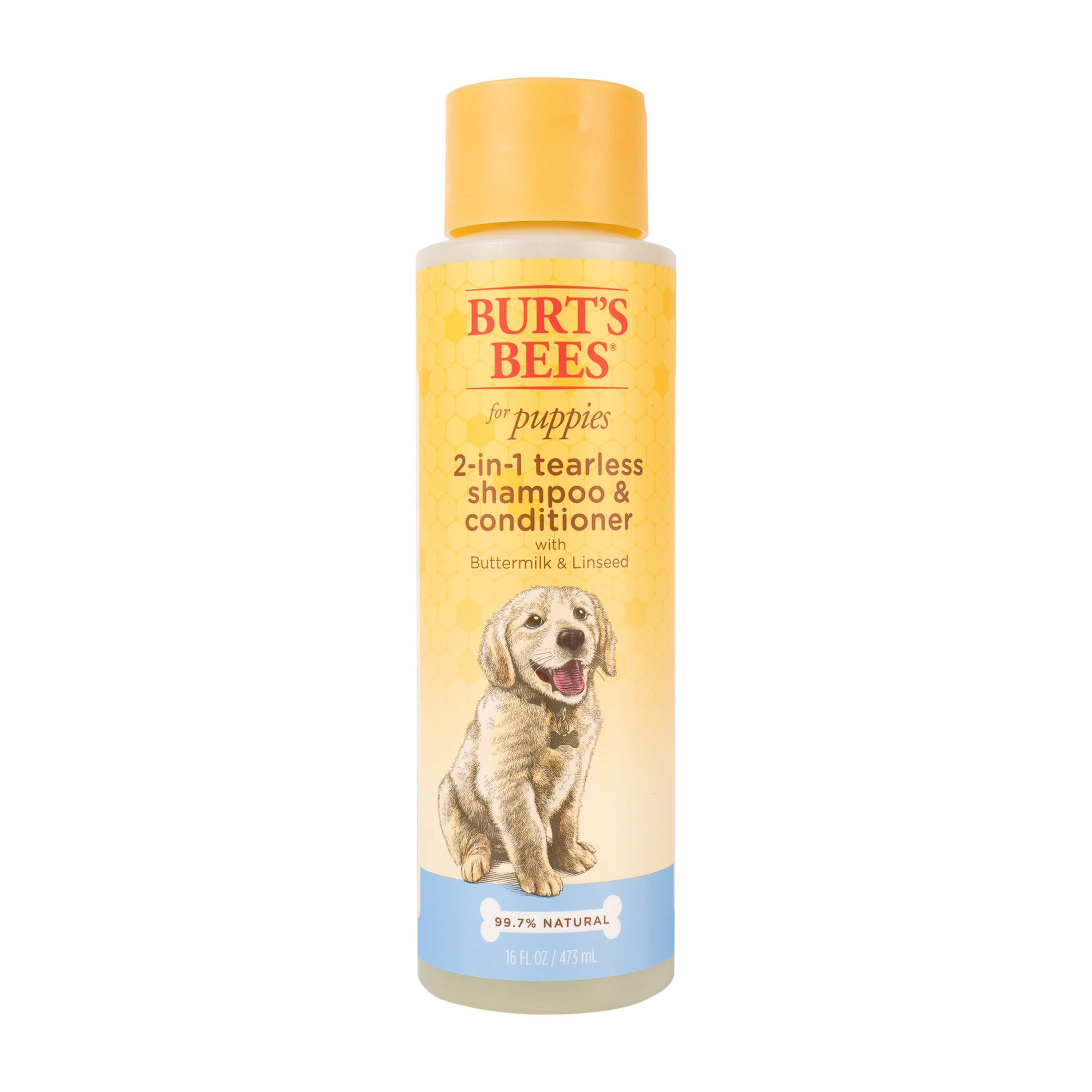 Burt's Bees Natural Pet Care Tearless 2 in 1 Puppy Shampoo and Conditioner with Buttermilk and Linseed Oil, 16 oz.